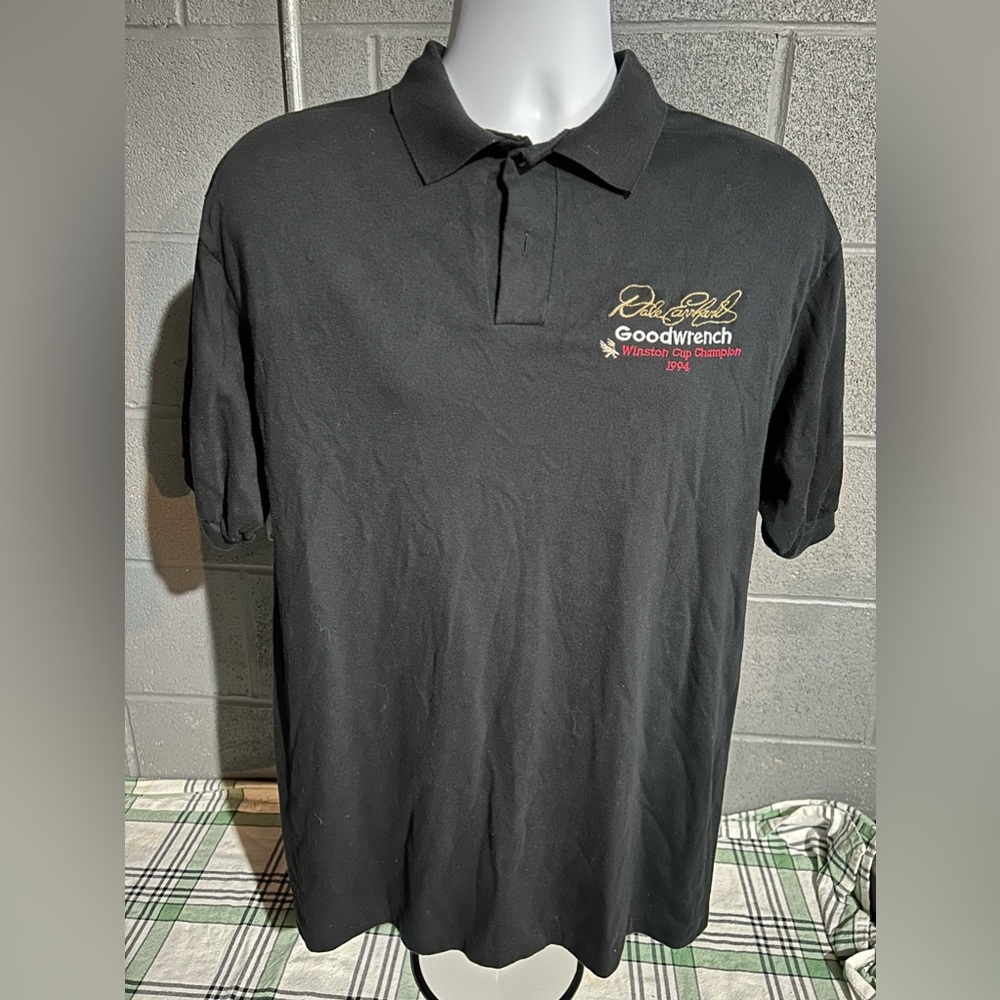 Vintage 1990s Nascar Dale Earnhardt Goodwrench Black Polo Button Shirt Size XL